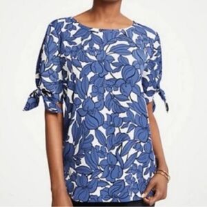 Ann Taylor Petite Iris Tie Sleeve Top in Northwest Blueberry